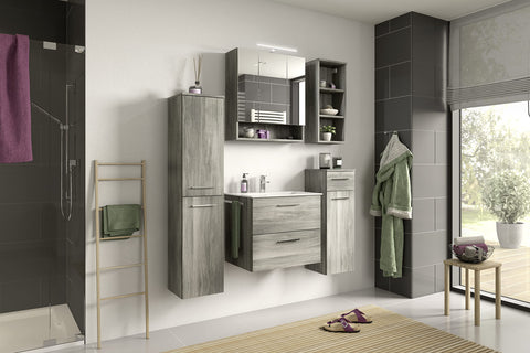 Rootz Bathroom Mirror Cabinet - Wood Material - Smoke Silver - Modern Design - 60cm x 68cm x 21cm