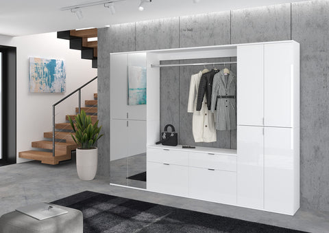 Rootz Systematic Wardrobe Set - Wood Material - High-Gloss White - High Storage Capacity - 243cm x 193cm