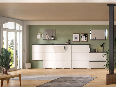 Rootz Shoe Cabinet - Wood Storage - White Cupboard - Offset Industrial Gray Nb - Shoe Organization - Approx. 60x91x18 cm