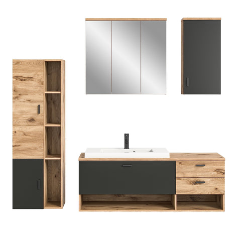 Rootz Dark Oak Bathroom Furniture Set - Wood Material - Nox Oak/Grey Matt - Timeless Design - 100cm x 190cm - FSC Certified