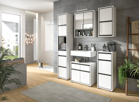 Rootz Bathroom Washbasin Cabinet - Vanity Unit - Storage Organizer - White Gloss - 60cm x 55cm x 34cm