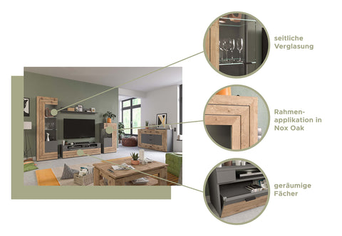 Rootz Wall Shelf - Gray Wall Shelf - Oak Floating Shelves - Timeless Design - 140cm x 22cm x 22cm