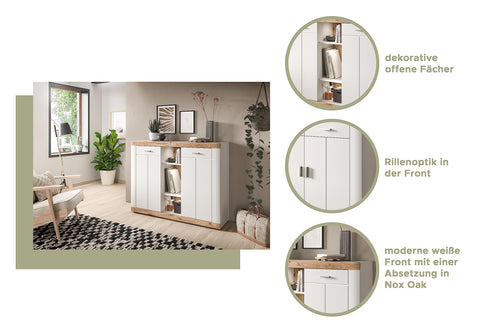Rootz Laredo Chest of Drawers - Cupboard Sideboard - Nox Oak Nb - Spacious Storage - 131cm x 104cm x 40cm