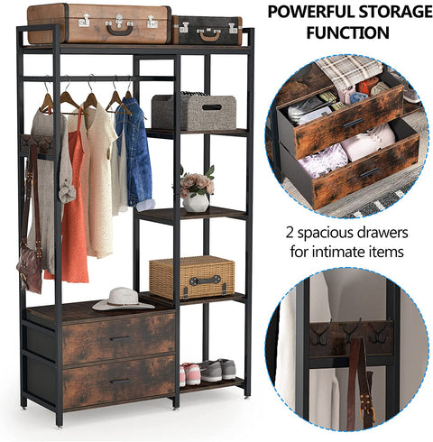 Rootz Freestanding Closet Organizer - Clothes Rack - Wardrobe Storage - 350lb Capacity - 180 cm H x 106 cm L x 40 cm W.
