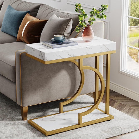 Rootz Faux Marble End Table - C-Table - Modern Side Table - Contemporary Elegance -30 cm D x 60 cm W x 61.52 cm H