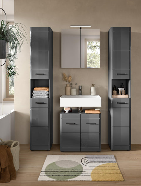 Rootz 5-Piece Bathroom Combination Set - Vanity Set - Storage Cabinet - High-Gloss MDF - Modern Design - 150cm x 190cm x 34cm