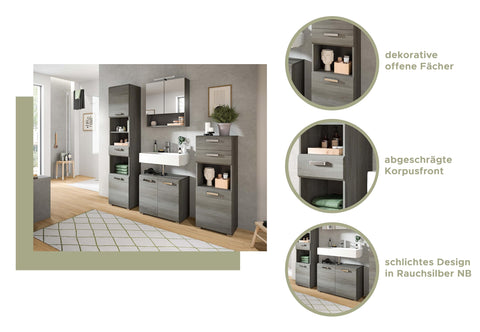 Rootz 3 Piece Set Bathroom Furniture - Wood Material - Silver Finish - Compact Design - 115cm x 185cm x 37cm