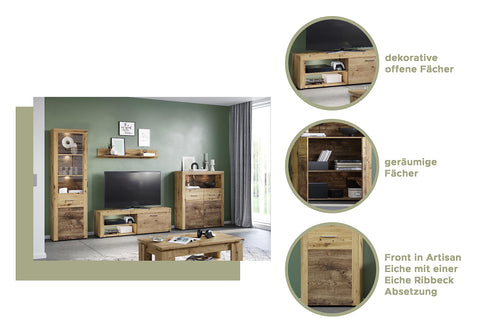 Rootz Highboard - Engineered Wood - Brown - Spacious Storage - 120cm x 85cm x 40cm - Fly in Artisan Oak Nb - Sustainable - FSC Certified