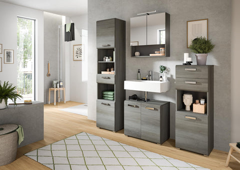 Rootz Bathroom Washbasin Cabinet - Vanity Unit - Silver Finish - Wood Material - 60cm x 63cm x 16cm