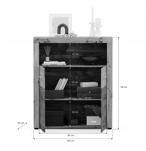 Rootz Highboard - Engineered Wood - Brown - Spacious Storage - 120cm x 85cm x 40cm - Fly in Artisan Oak Nb - Sustainable - FSC Certified
