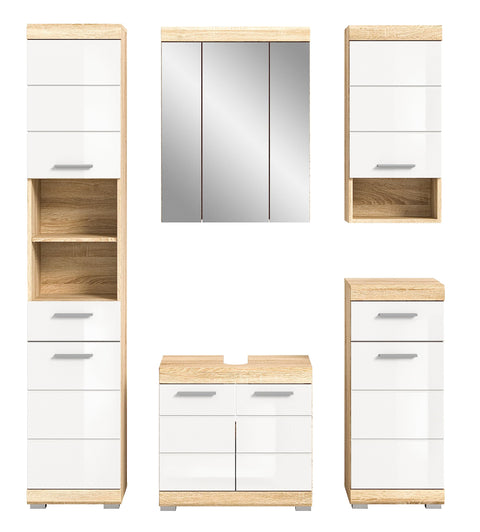 Rootz Engineered Wood Bathroom Furniture Set - Sonoma Oak - Modular System - Timeless Design - FSC Certified - 130cm x 50cm x 190cm