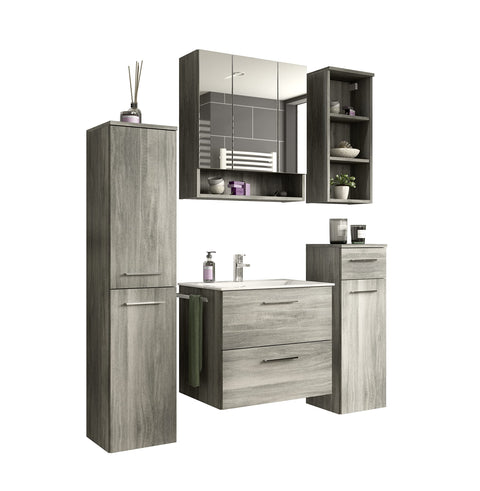 Rootz Wooden Hanging Shelf - Bathroom Shelf - Wall Mounted Shelf - Solid Wood Material - Smoke Silver - Approx. 30 x 68 x 19 cm