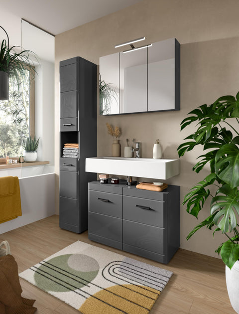 Rootz 2-Piece Gray MDF Bathroom Combination - Vanity Set - Storage Solution - High Quality - 80cm x 190cm x 34cm