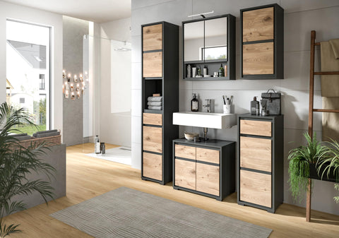 Rootz 2-Piece Bathroom Set - Vanity Cabinet - Modern Storage - Durable Materials - Nox Oak Nb Finish - Anthracite Nb - 120cm x 60cm x 180cm