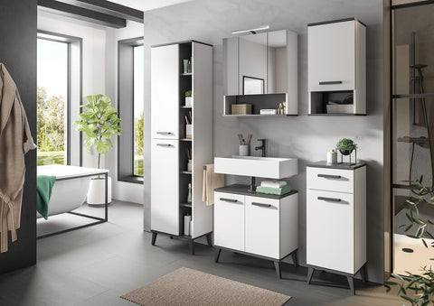 Rootz Rocket Wall Cabinet - White/Anthracite Gray - Bathroom Storage Unit - FSC Certified - 34cm x 68cm x 28cm - Long-lasting Wood Material