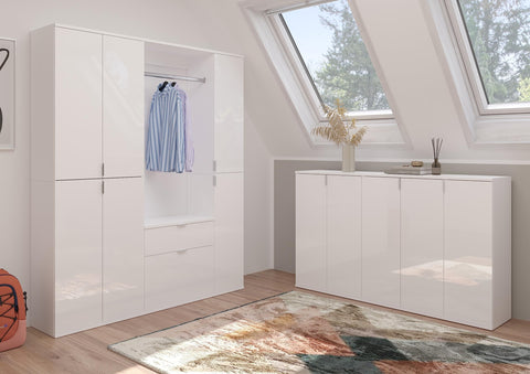 Rootz Systematic Wardrobe - Wood Material - High-Gloss White - Shoe Rack - Bag Rack - 152cm x 99cm