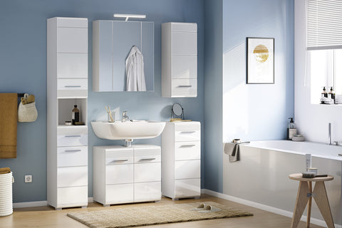 Rootz LINUS Bathroom Furniture Set - Vanity Set - Wooden Bathroom Storage Unit - White Finish - Eco-Friendly - 60cm x 45cm x 180cm