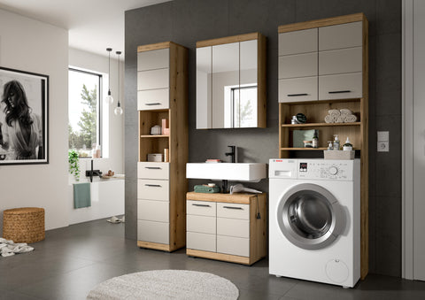 Rootz Washing Machine Cabinet - Laundry Organizer - Storage Solution - High-Quality MDF - 63cm x 191cm x 24cm - brown Finish