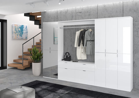 Rootz Wood Systematic Wardrobe - High-Gloss White Material - Shoe and Bag Storage - 273cm x 193cm - Sustainable FSC Certified Production