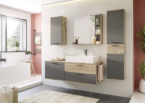 Rootz Wooden Bathroom Tall Cabinet - High Quality Storage Cabinet - Hanging Cabinet - Nox Oak Replica - 37cm x 24cm x 152cm