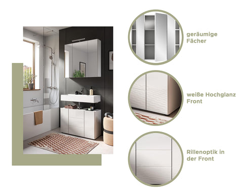 Rootz Vira Washbasin Cabinet - Vanity Cabinet - Base Unit - White High Gloss - Melamine Body - 60cm x 56cm x 34cm