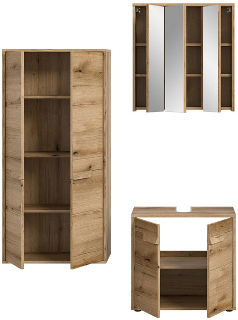 Rootz 3-Piece Set Evoke Oak - Bathroom Combination - Storage Cabinet - Generous Space - 143cm x 189cm x 34cm