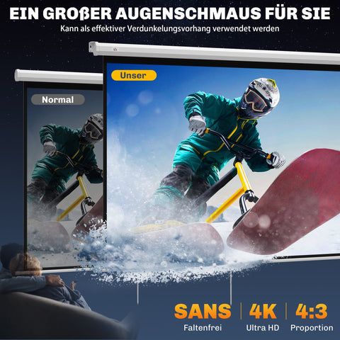 Rootz HD 4K Projection Screen - Home Cinema - Canvas Screen - 160° Viewing Angle - 171cm x 128cm