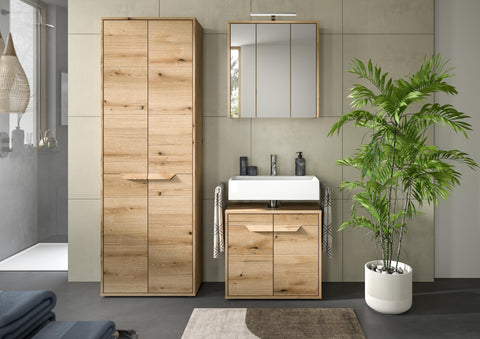 Rootz 2-Piece Set Bathroom Combination - Evoke Oak - Contemporary Style - Generous Storage - 64cm x 189cm x 34cm