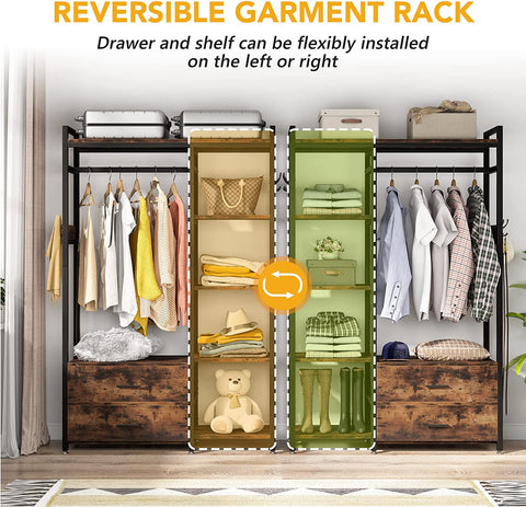 Rootz Freestanding Closet Organizer - Clothes Rack - Wardrobe Storage - 350lb Capacity - 180 cm H x 106 cm L x 40 cm W.