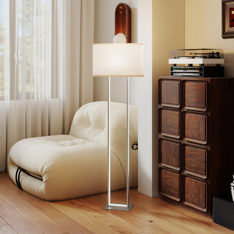 Rootz Modern Floor Lamp - Standing Light - Layer Lamp - Adjustable Brightness - White Linen Look - 45L x 150H x 150H cm