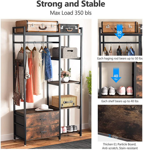 Rootz Freestanding Closet Organizer - Clothes Rack - Wardrobe Storage - 350lb Capacity - 180 cm H x 106 cm L x 40 cm W.