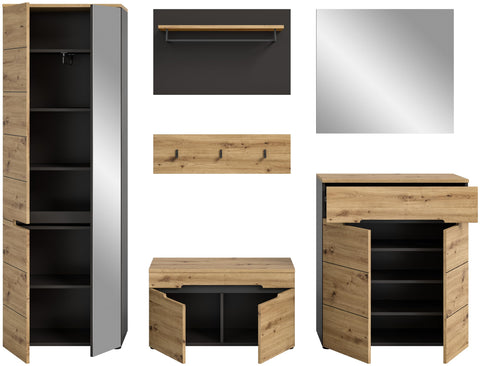 Rootz 5 Piece Set Wardrobe - Gray - Modular Furniture - Timeless Design - 255cm x 190cm x 37cm