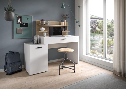 Rootz Study Desk - White NB - Oak Sonoma NB - Modern Office Furniture - 130cm x 117cm x 54cm