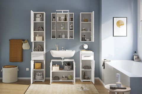 Rootz Linus 5-Piece Bathroom Furniture Set - Wood Material - White - Timeless Design - FSC Certified - 180cm x 120cm x 50cm