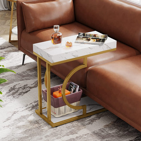 Rootz Faux Marble End Table - C-Table - Modern Side Table - Contemporary Elegance -30 cm D x 60 cm W x 61.52 cm H