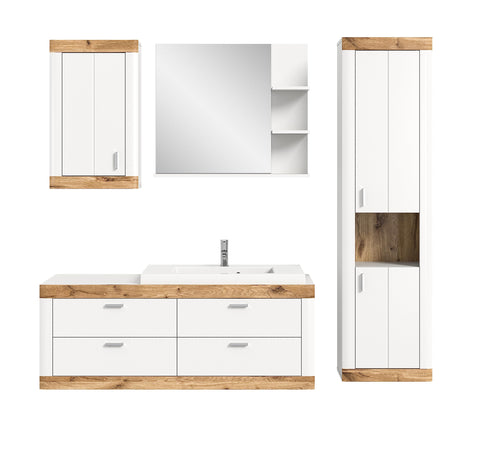 Rootz X2BE4B02 Bathroom Furniture Set - Wood Material - White - 4 Piece System - Timeless Design - FSC Certified - Easy to Clean - Dimensions: N/A