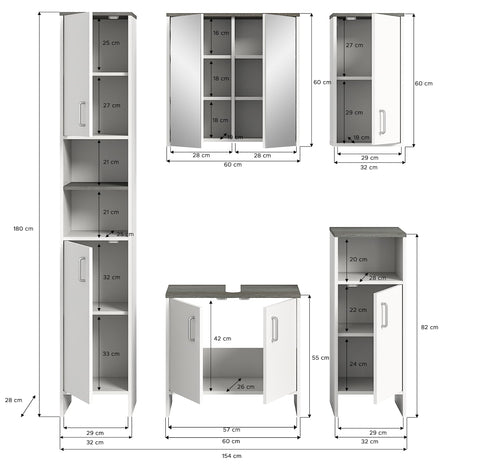 Rootz Los Angeles 5 Piece Set Bathroom Furniture - Wood Material - White - Timeless Design - FSC Certified - 100cm x 150cm x 60cm