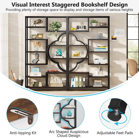 Rootz Asymmetrical Bookshelf - Display Rack - Room Divider - High Load Capacity - 30cm D x 100cm W x 190cm H