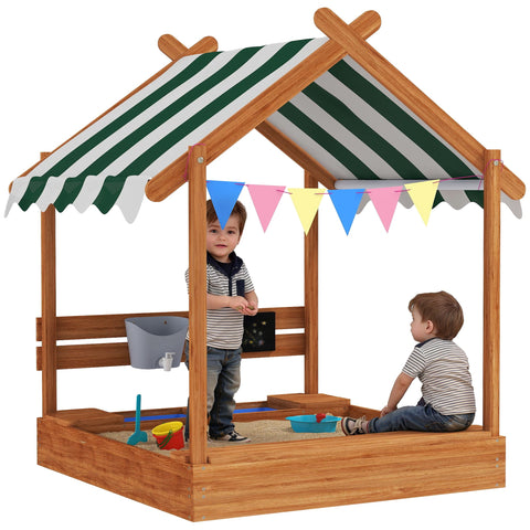 Rootz Sandpit with Sun Protection - Playhouse Design - Kids Sandbox - Solid Wood - 124cm x 116cm x 146cm