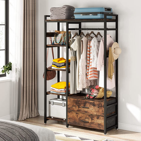 Rootz Freestanding Closet Organizer - Clothes Rack - Wardrobe Storage - 350lb Capacity - 180 cm H x 106 cm L x 40 cm W.