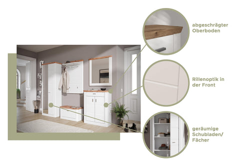 Rootz Modern Hallway Bench - Front White Matt - Large - Viking Oak Nb - Shoe Storage - 90cm x 40cm x 45cm