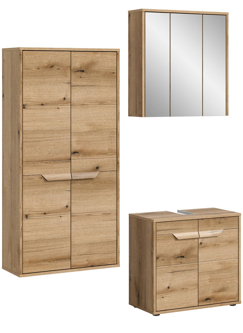 Rootz 3-Piece Set Evoke Oak - Bathroom Combination - Storage Cabinet - Generous Space - 143cm x 189cm x 34cm