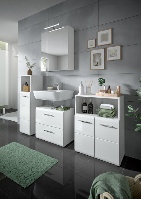 Rootz 2-Piece Set Bathroom Vanity - White High Gloss - Contemporary Design - Space-Saving - 120cm x 190cm x 32cm