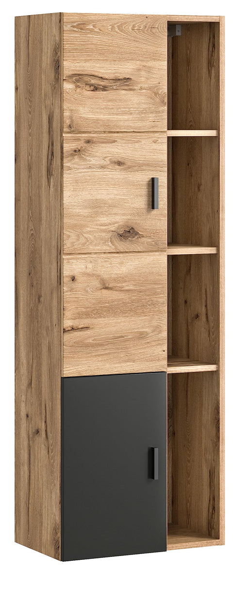 Rootz Grado Midi Cabinet - Bathroom Vanity - Wood Material - Nox Oak/Grey Matt - System Furniture - Timeless Design - 48cm x 144cm x 35cm