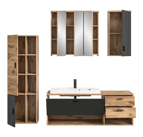 Rootz Dark Oak Bathroom Furniture Set - Wood Material - Nox Oak/Grey Matt - Timeless Design - 100cm x 190cm - FSC Certified