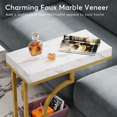 Rootz Faux Marble End Table - C-Table - Modern Side Table - Contemporary Elegance -30 cm D x 60 cm W x 61.52 cm H