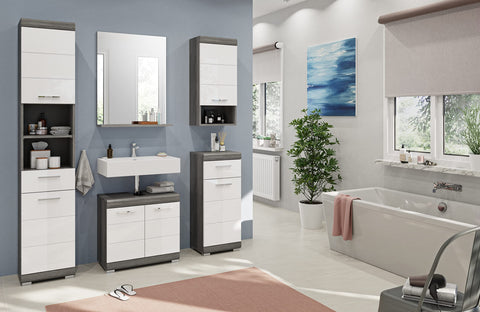 Rootz Bathroom Furniture Set - Vanity Cabinet - Wood Material - Glossy White Front - Space-saving - FSC Certified - Sustainable - 120cm x 45cm x 60cm