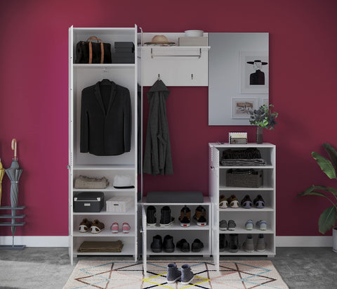 Rootz LINUS Bench - White Shoe Rack - Entryway Furniture - Storage Space - 60cm x 47cm x 37cm