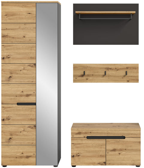 Rootz 3 Piece Set Wardrobe - Closet - Gray - Approx. 160x190x37 cm - FSC Certified - Sustainable materials - Modular Design