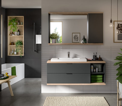Rootz Bathroom Combination - Vanity Unit - Storage Cabinet - Ample Storage - 130x160x48cm - Grey Finish